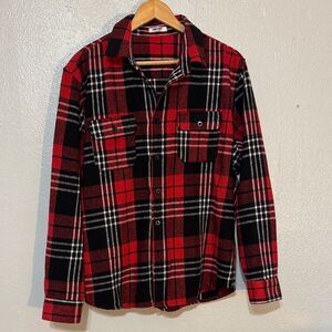 Coofandy Red Black White Plaid Flannel Shirt Mens L Button Up Casual